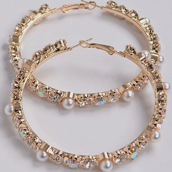 Audrey L. Jewelry - AUDREY L. | large rhinestone/pearl gold hoop earrings